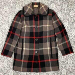 vintage pendleton plaid jacket high collar brown black lightweight 50's women 16